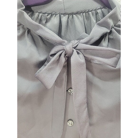 Vintage Handmade Gray Bow Tie Blouse Buttons Down Sz‎ 2X - Picture 9 of 11